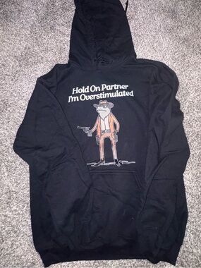 Gildan Black Hoodie with Orange Graphic and White Text